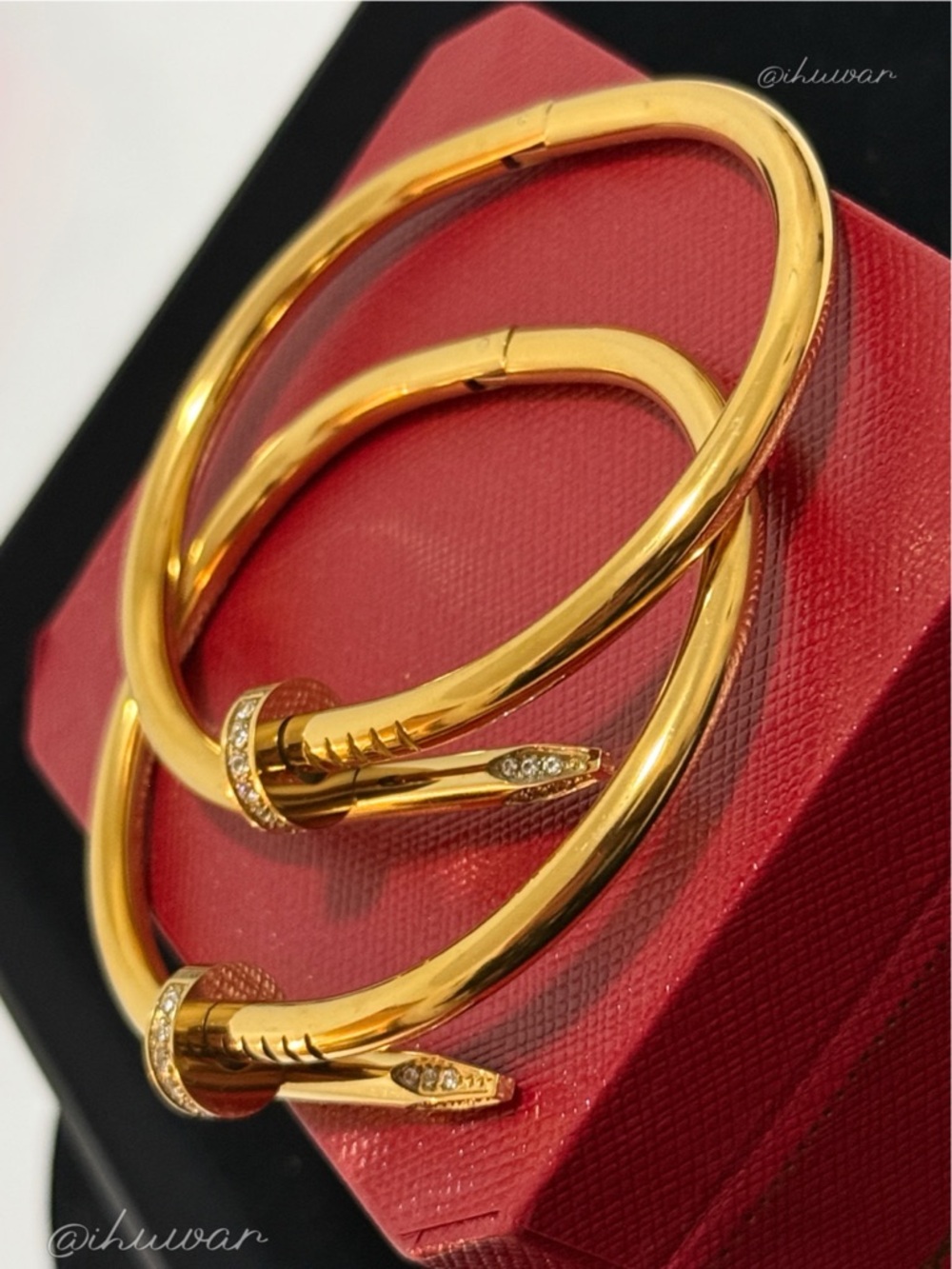 Set of 2 Nail Bangle Bracelet 18k Gold Plated Unisex CZ Statement - Picture 4 of 15